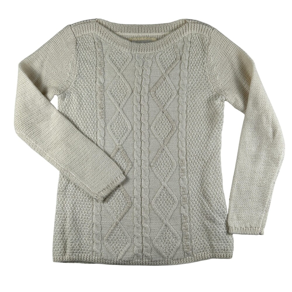 Bob Timberlake Sweater Womens Small White Cable Knit Crewneck Pullover Mohair